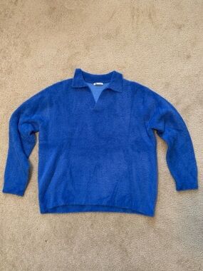 Zara Blue Fuzzy Polo Sweater